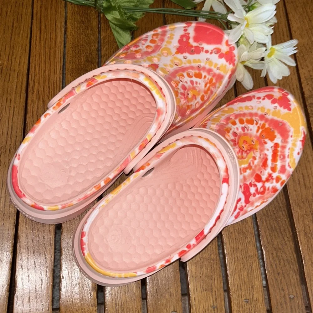 🐝NEW!🐝JOYBEES🌸Pink & Orange TIE DYE design CLOGS. Women’s 9🧡NWOT - Picture 3 of 10